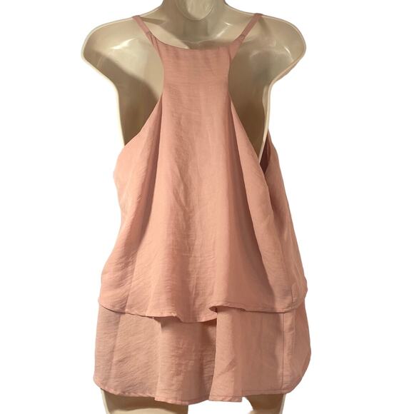American Rag Racer Back Ruffle 2-tier Pink Blush Top women sz L - Picture 2 of 6